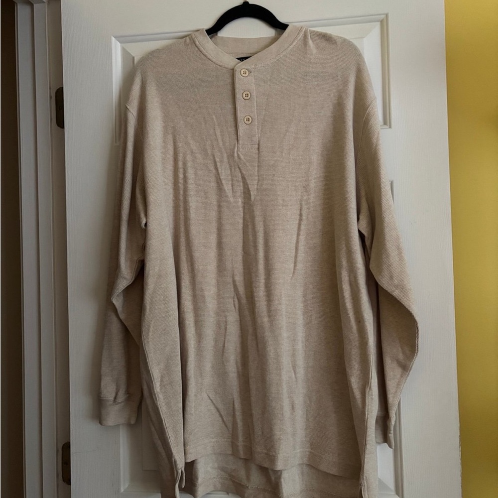 Men's Beige Long Sleeve Henley Shirt